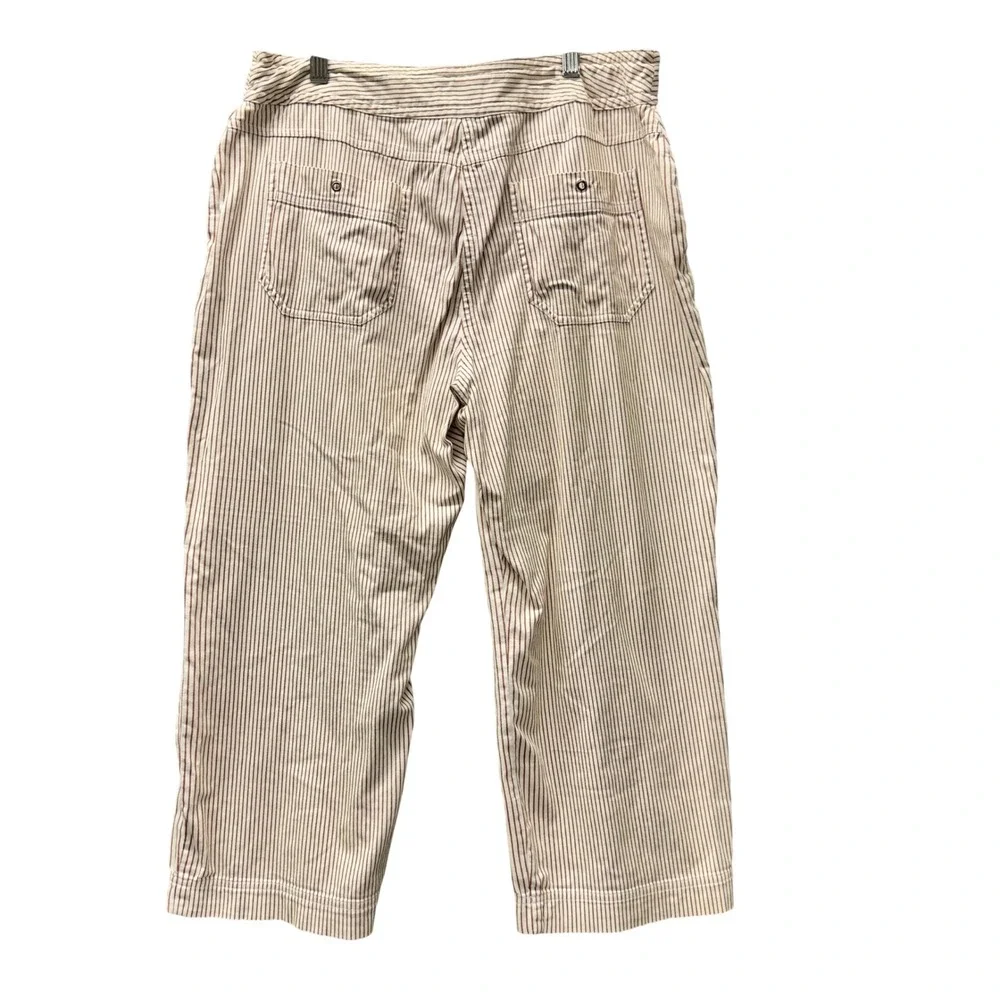 Chico's Cropped Pants Womens Large (32x22 ACTUAL)‎ Striped Brown Cream Coastal